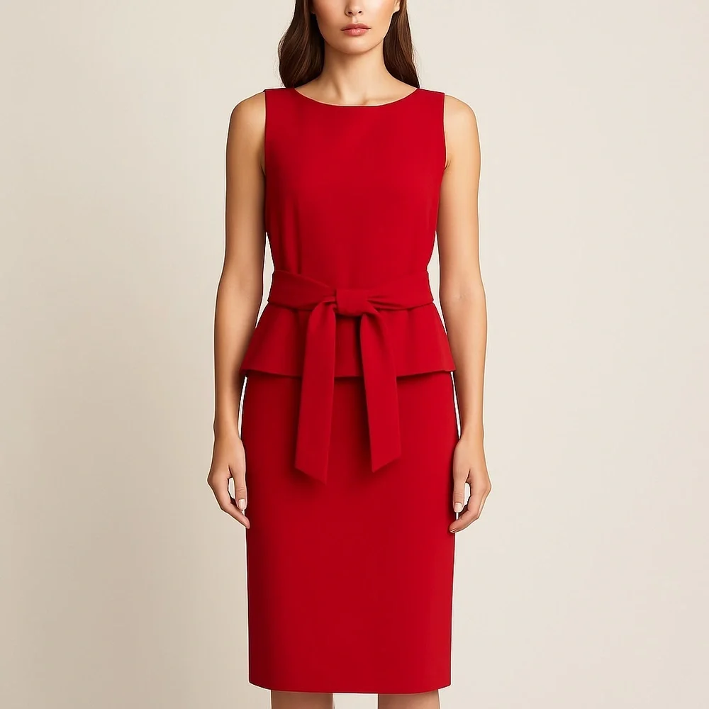 Vintage Red Sleeveless Dress with Peplum by YL by Yair Size 8 - Picture 9 of 9